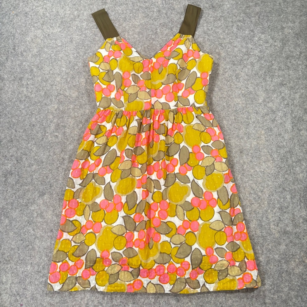 Milly Dress Womens 8 Multicolor Floral Swiss Dot Cotton V-Neck Summer Sun Dress